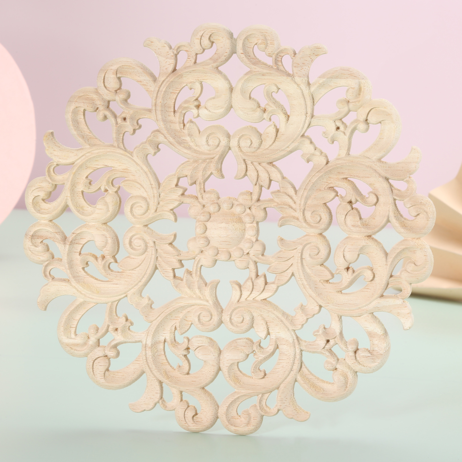 Interior Design Product - 1 pc unpainted round flower carved