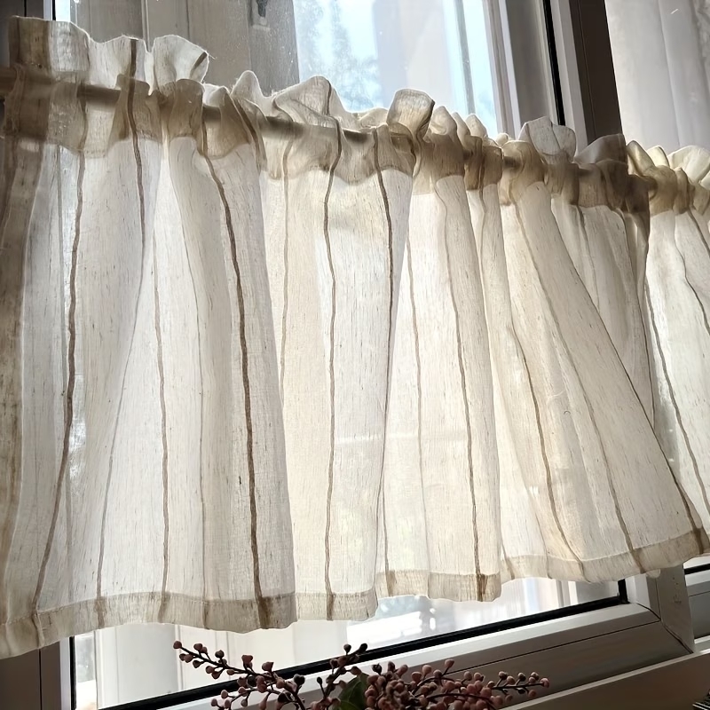 Linen Curtain Eyelet - 1 Panel Vintage Rustic Striped Linen-look