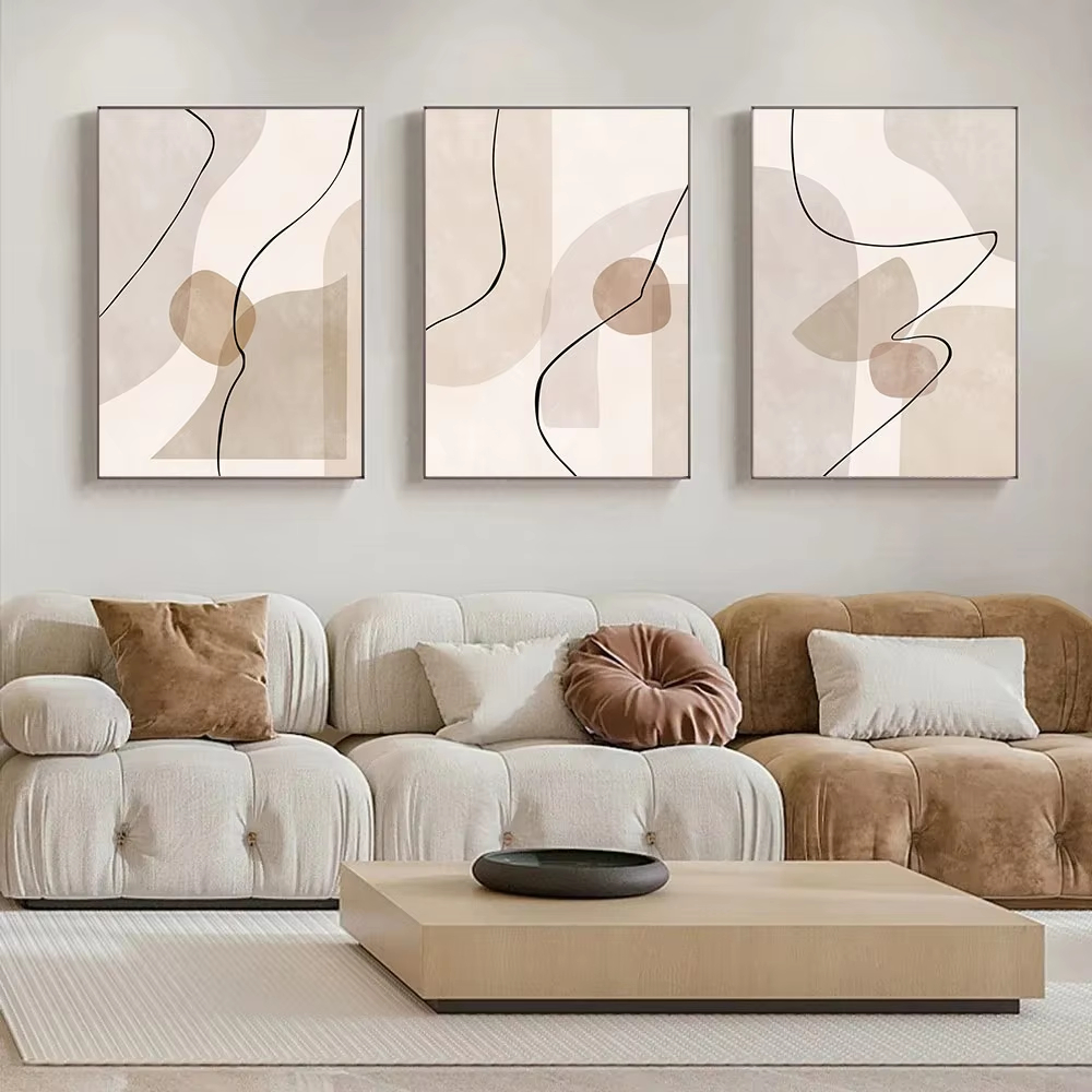 Interior Design Modern - Abstract Geometry Bohemian Beige Line Wall