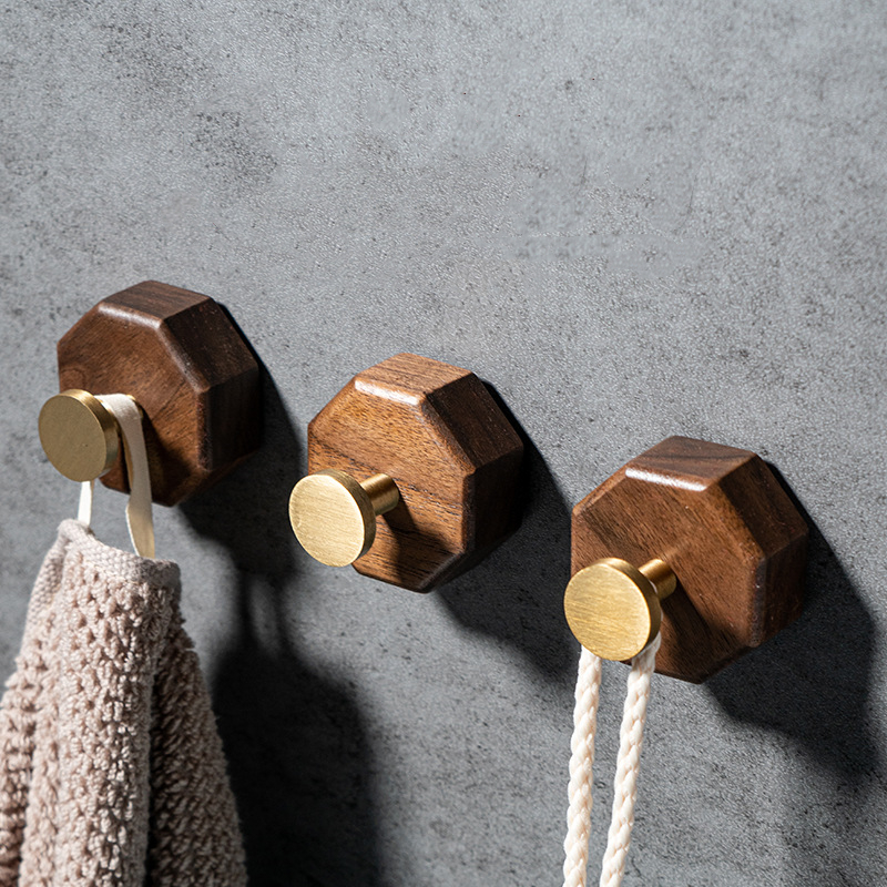 Interior Design Product - 2/1pcs Walnut Wood Brass Hook Wall