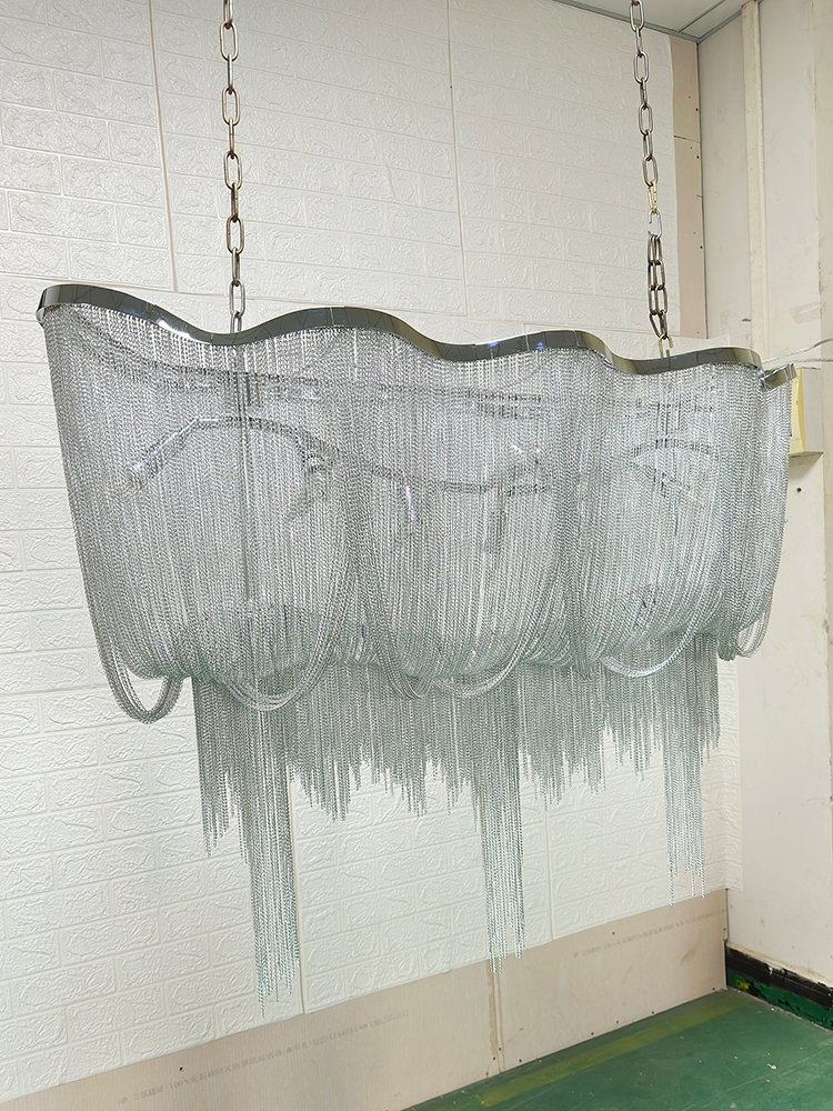 Engineering And Interior Design - Modern Silver Aluminum Chain Chandelier Luxury