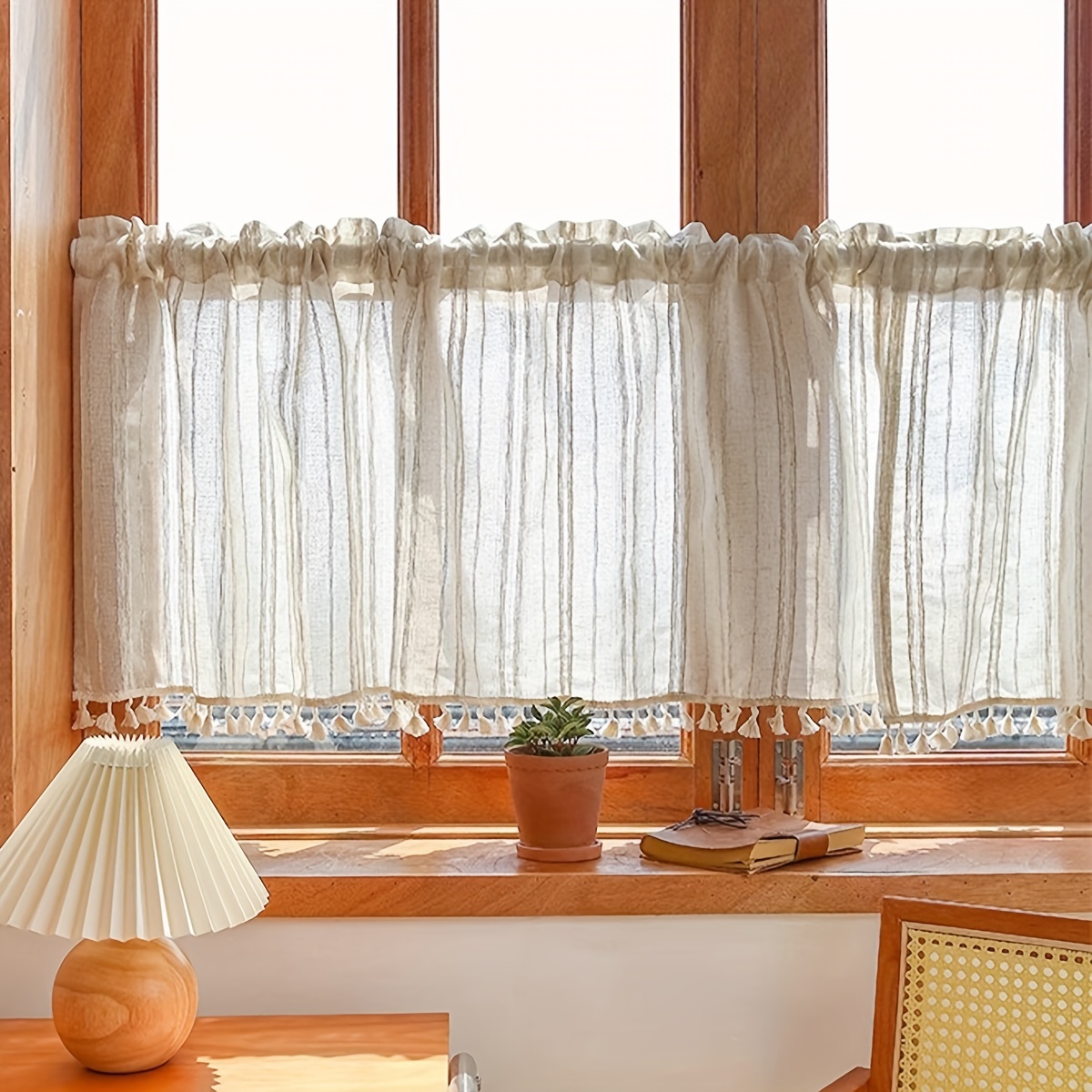 Linen Curtain Eyelet - Japanese Style Kitchen Short Curtain, Half