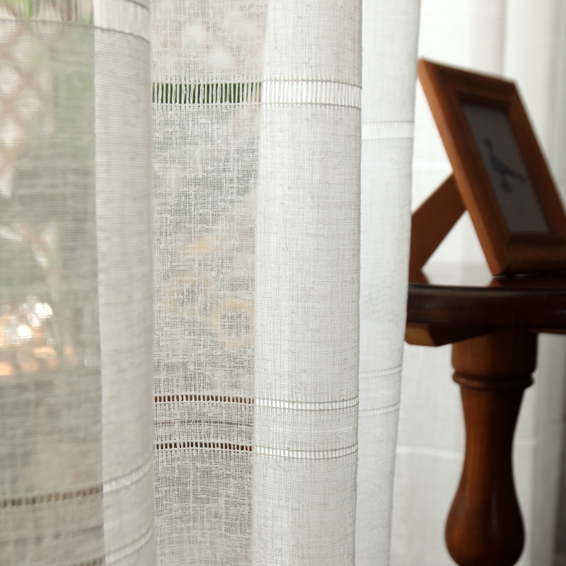 Modern white hollow striped cu - Linen Curtain Eyelet incelemesi ve fiyatı