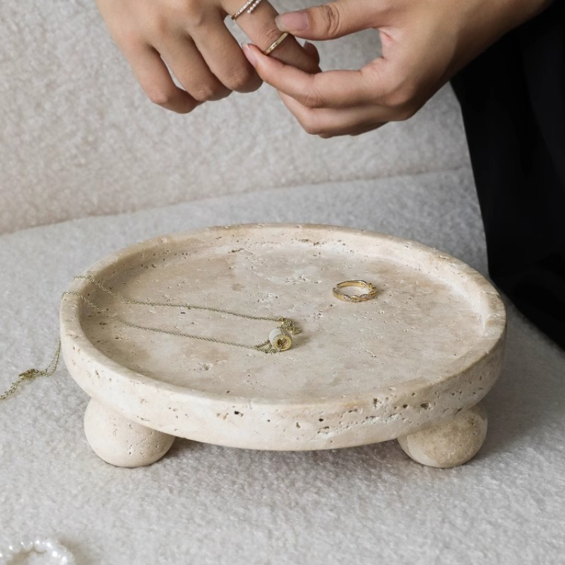 Retro Natural Marble Tray Deco - Travertine Tray Oval incelemesi ve fiyatı