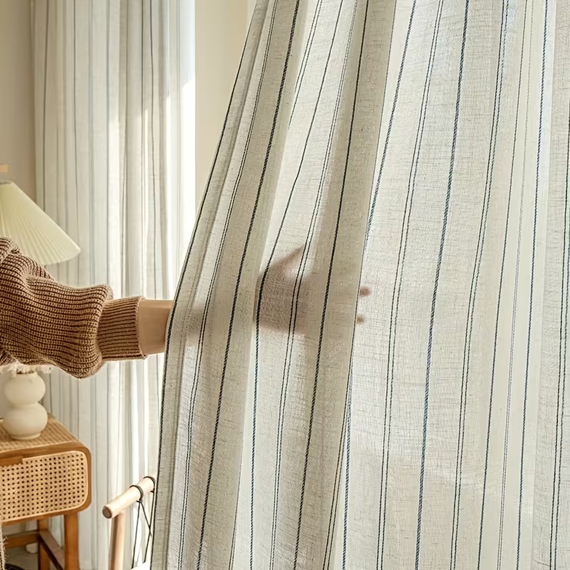 1pc Linen Texture Vertical Str - Linen Curtain Eyelet incelemesi ve fiyatı