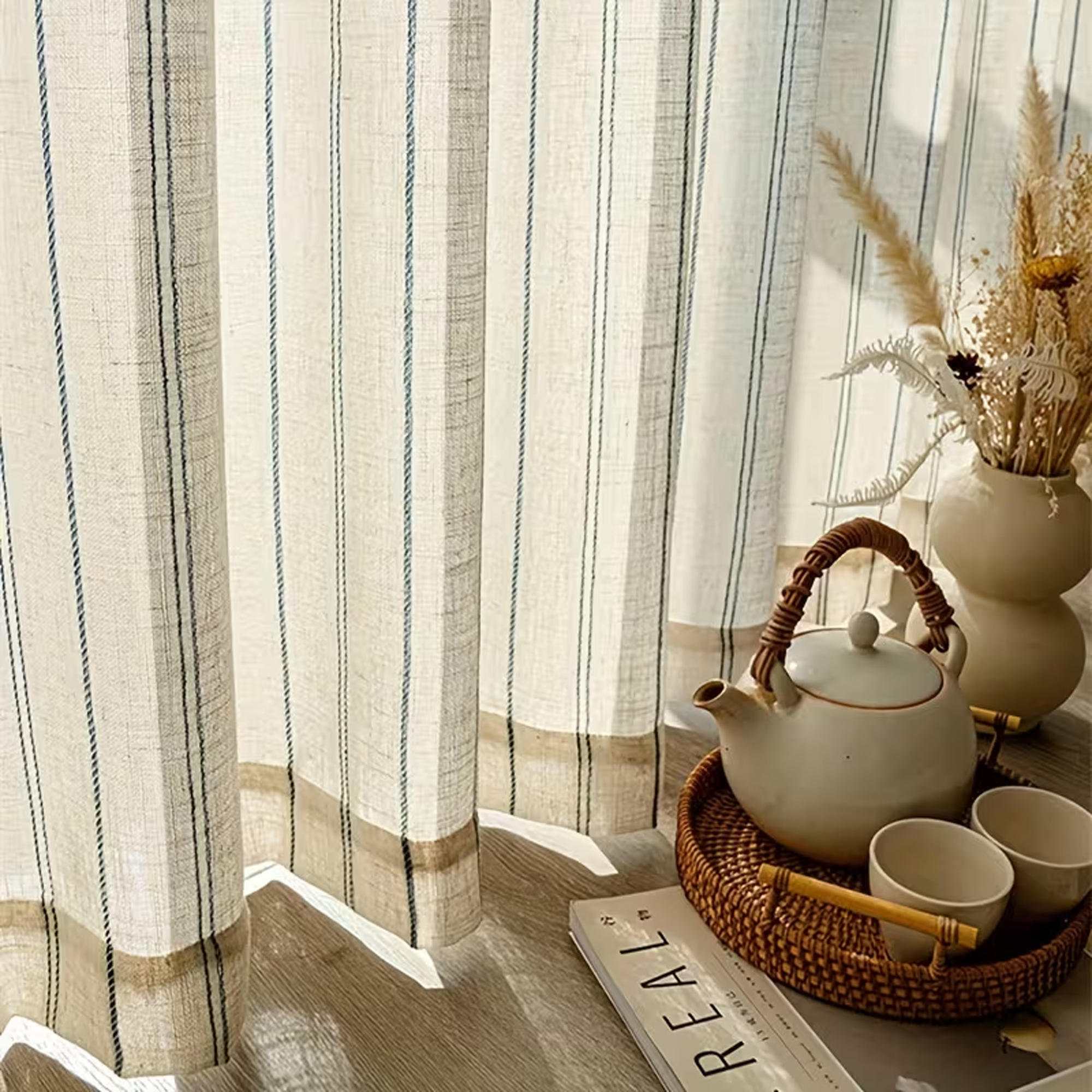 1pc Linen Texture Vertical Str - Linen Curtain Eyelet incelemesi ve fiyatı